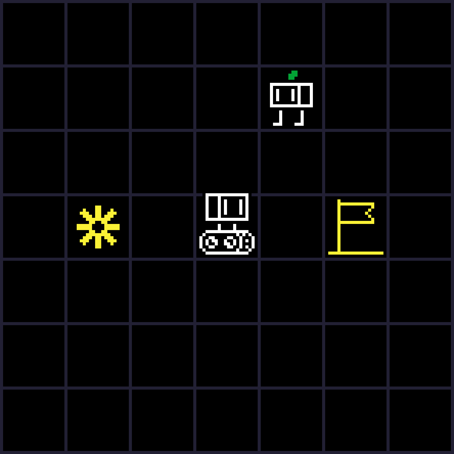 Gif of Boto moving around in an example level where it moves Mibo around to solve it.