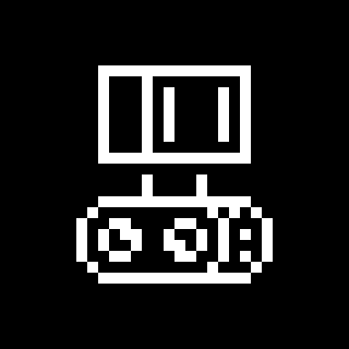 Mibo, Boto's robot friend. Mibo is a robot with a rectangular head and two connected wheels, with both parts joined by their neck.